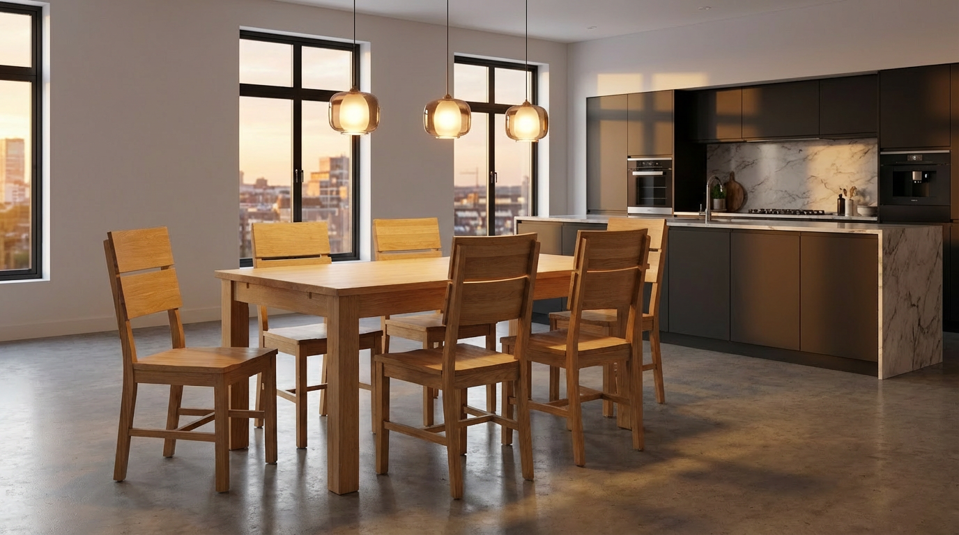 Modern sofa in elegant living room after AI transformation